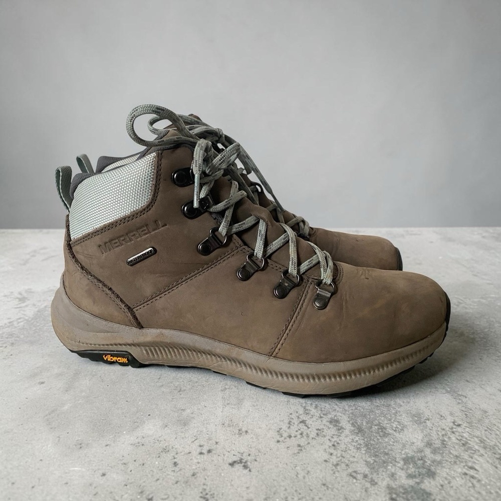 Merrell Hiking Ankle Boots Size 9.5 Ontario Taupe Leather Waterproof Gorpcore